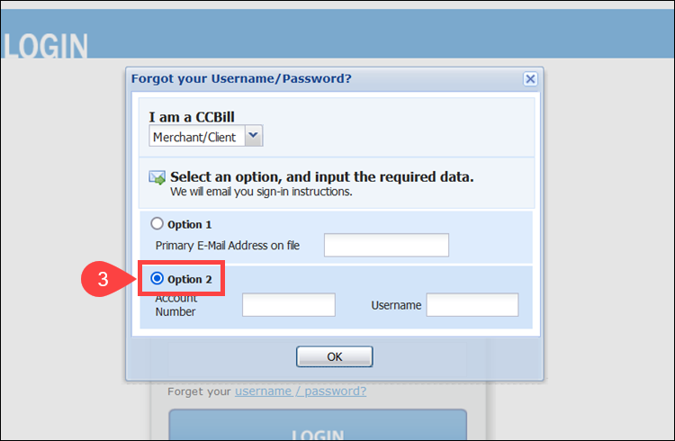 Select Option 2 for CCBill Admin password reset.
