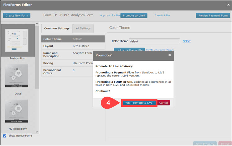 Promote FlexForms payment form to Live.