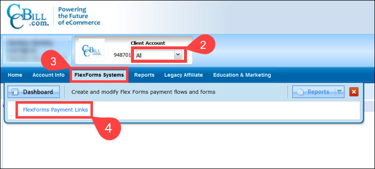 Steps to access FlexForms in the CCBill Admin.