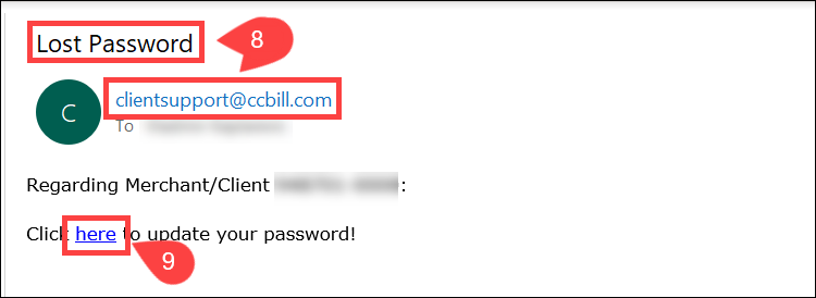 Reset CCBill Admin password using mail account.