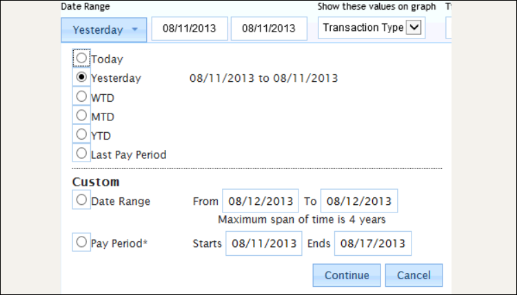 Select a data range for the affiliate transactions in CCBill Reports.