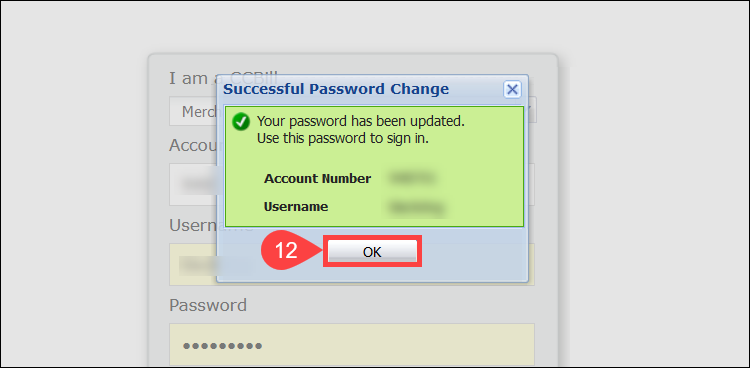 Successful CCBill Admin password change message.