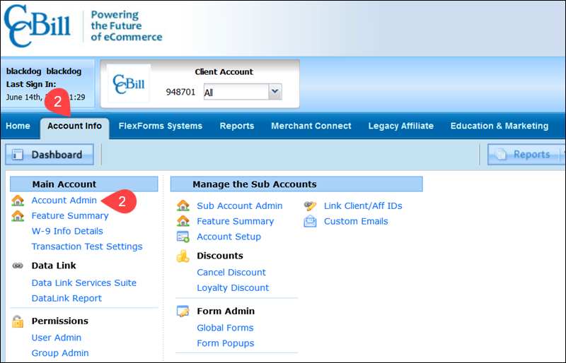 Admin analytics tracking id for all CCBill subaccounts