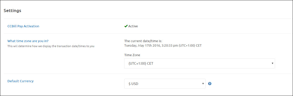 CCBill Pay settings