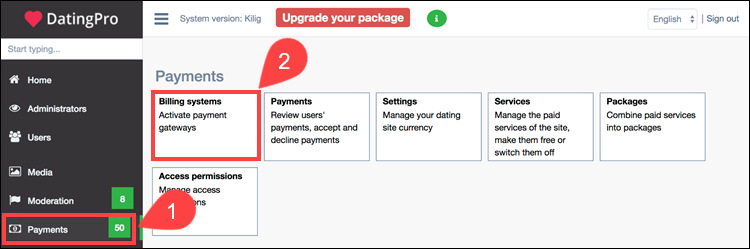 Adding new billing systems to DatingPro.