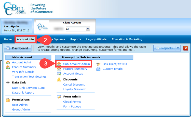 Access Custom Emails feature in the CCBill Admin.
