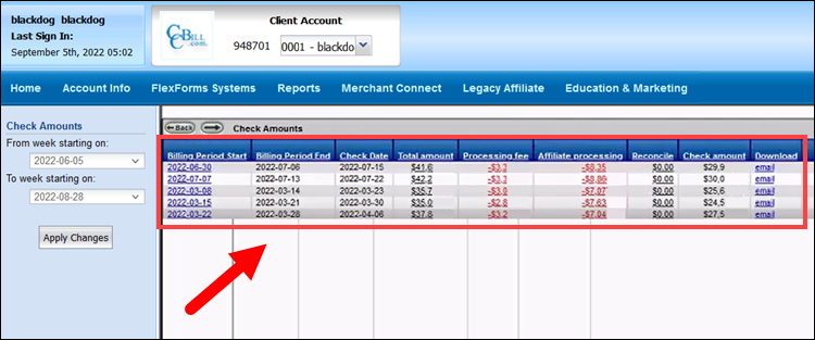 Check Amounts report in the CCBill Admin for specific subaccount.