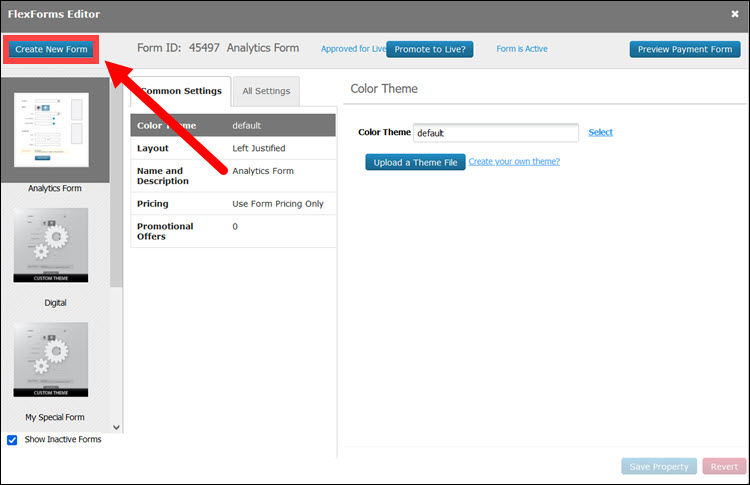 Create new payment form using FlexForms Editor.