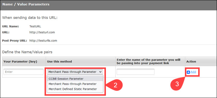 Add name value parameters in CCBill FlexForms.