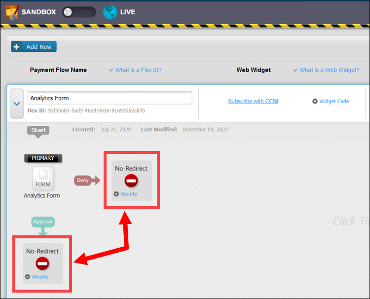 Redirect tiles in the FlexForms payment flow.
