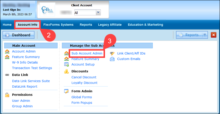 Steps to access Custom emails in the CCBill Admin.