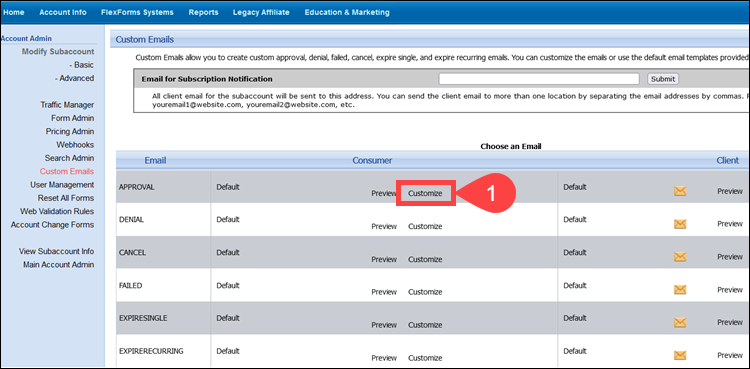 Customize consumer approval emails in CCBill Admin.