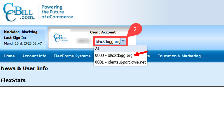 Select a subaccount for creating a Datalink user.