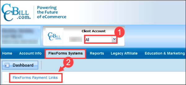 Access FlexForms menu in CCBill Admin.