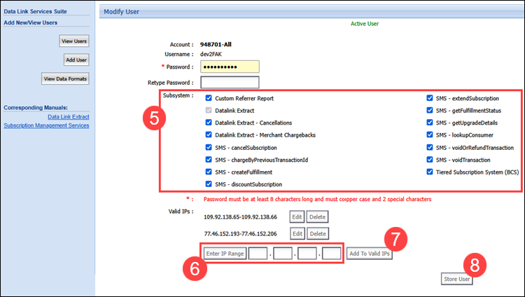 Configuring Datalink user for WooCommerce.