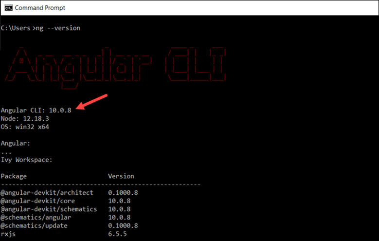 Command Prompt Angular CLI version confirmation