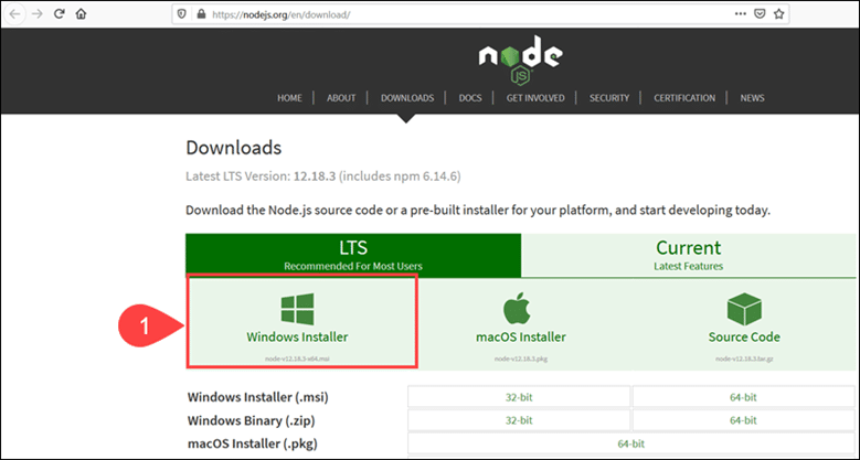 node js windows version