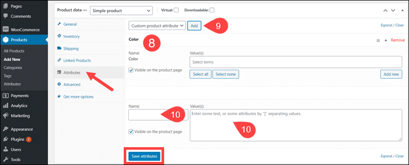 How to add an attribute in WooCommerce.