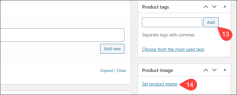 Add tags and images for products in WooCommerce.