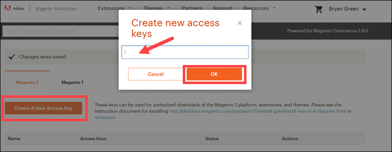 Enter a name for your Access Keys.