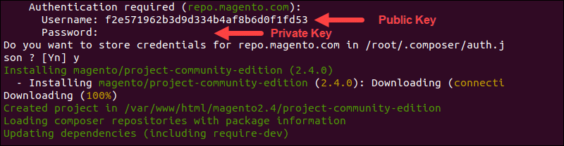 Use private and public key to download Magento with Composer.