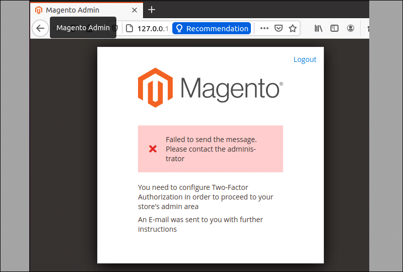 Magento two-factor authentication error.