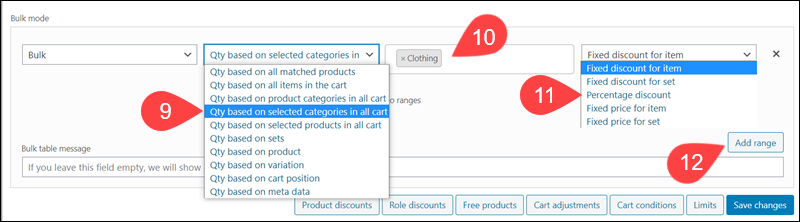 Set Bulk Mode options and parameters in the Advanced Dynamic Pricing plugin in WooCommerce.