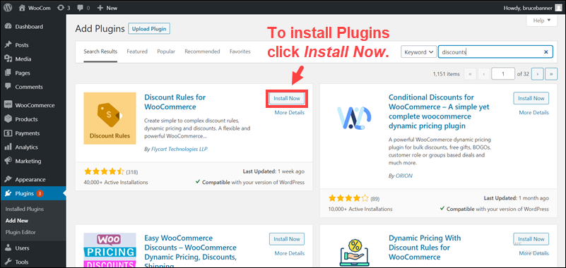 Option to install discount plugins in WooCommerce.