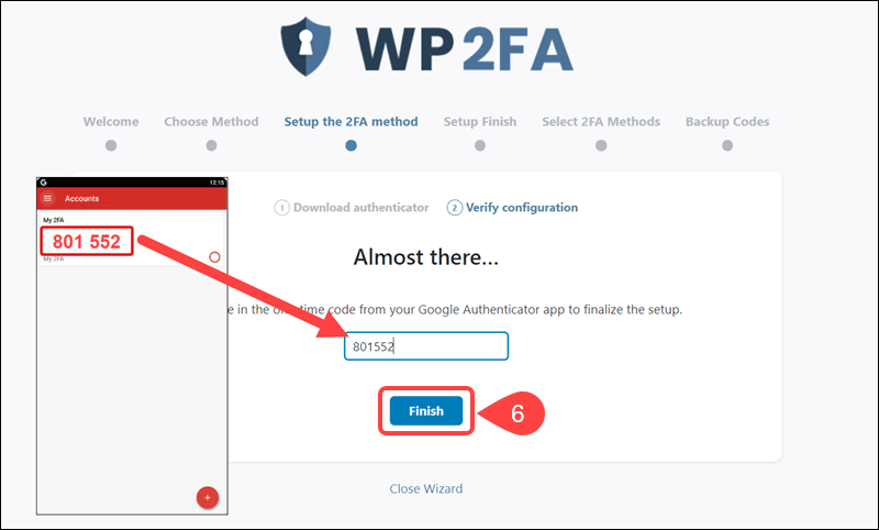 Enter the authentication code from LastPass to WP 2FA.