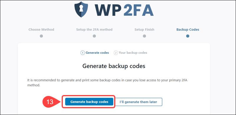 Generate backup codes for WP 2FA.