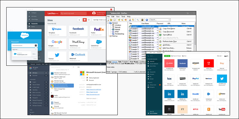 Images of popular Password Manager dashboards.