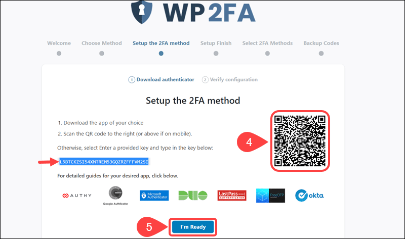 Scan the QR code to link LastPass app with WP 2AF plugin.