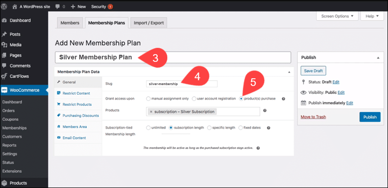 Steps to create a membership plan tied to a subscription.