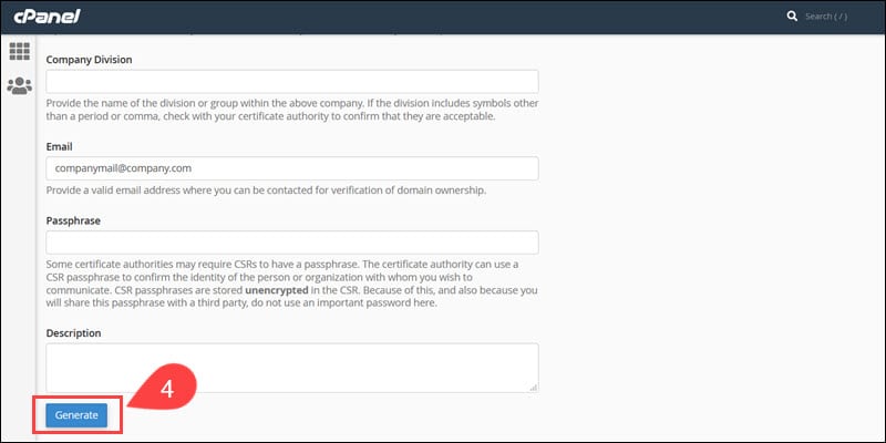 Generate Magento CSR in cPanel.