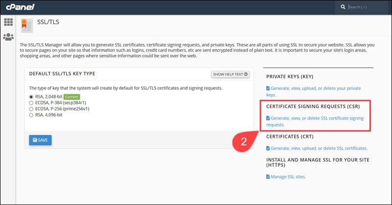 Certificate Signing Request option in cPanel.