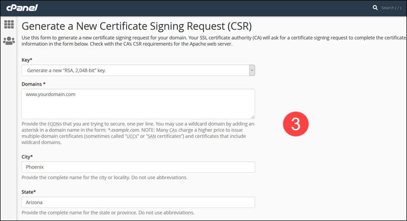 Complete the Certificate Signing Request form.