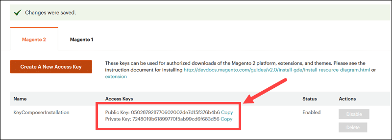 Copy or create new Magento authentication keys.