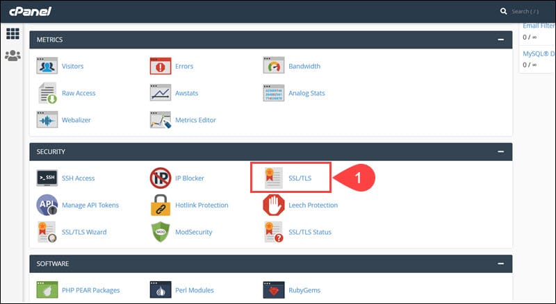 SSL Manager in the cPanel home page.