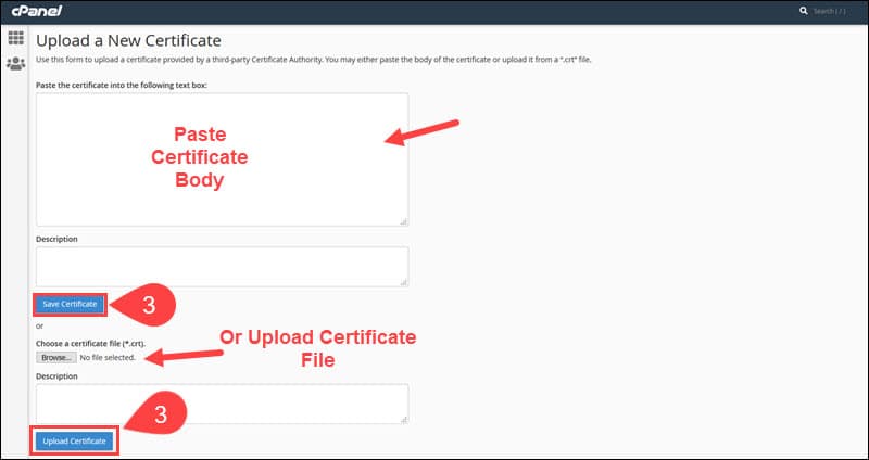 Paste csr file in cPanel SSL Manager.