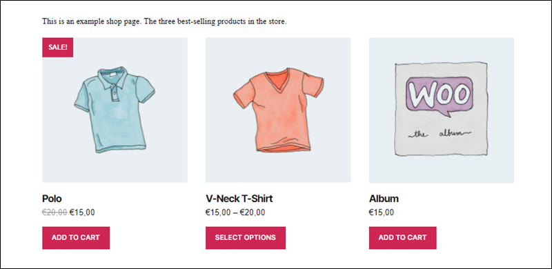 Best selling articles in a WooCommerce store, displayed using shortcodes.