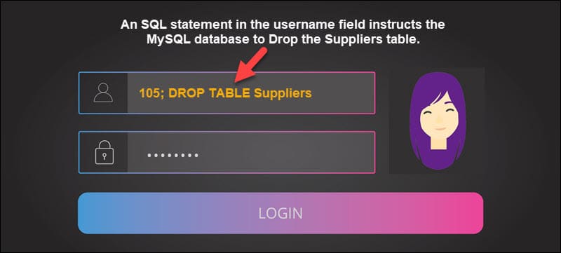 An example of an SQL Injection statement.