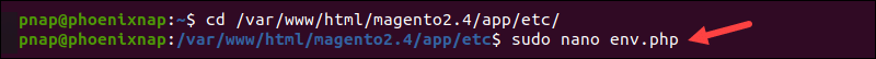 Open etc.php in Magento using command line.