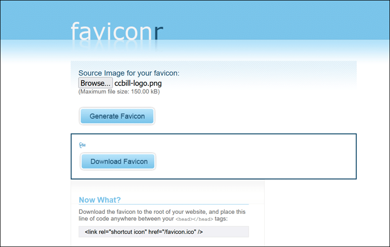 Create a favicon file using Faviconr.