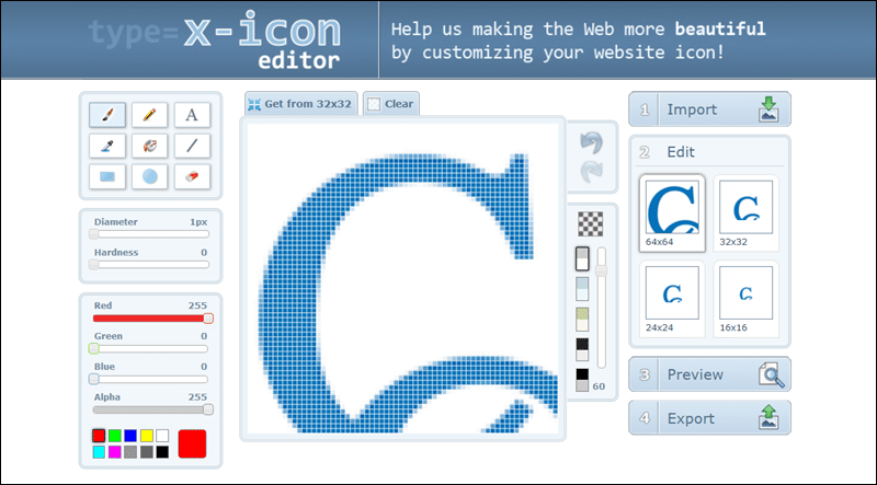 Creating a favicon with the XIcon Editor.