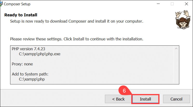 Review Composer installation settings.