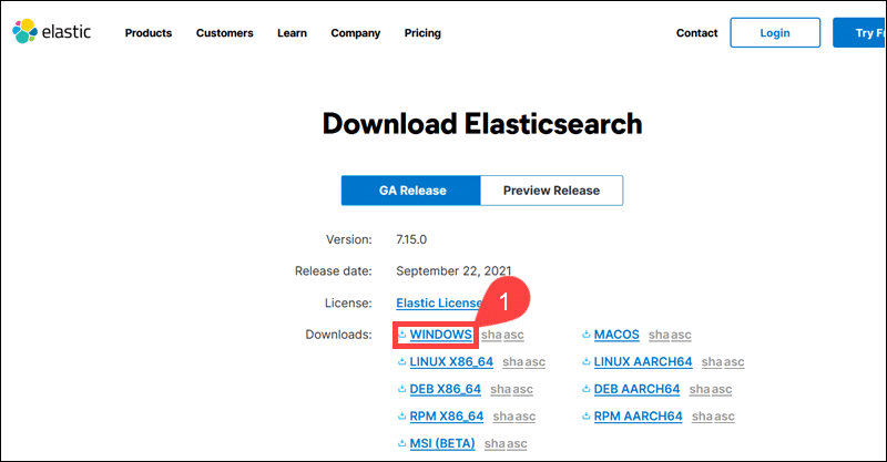 Elasticsearch download page.