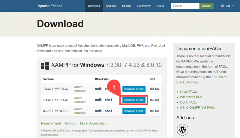 Download XAMPP from web.