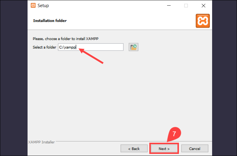 Select XAMPP installation folder.