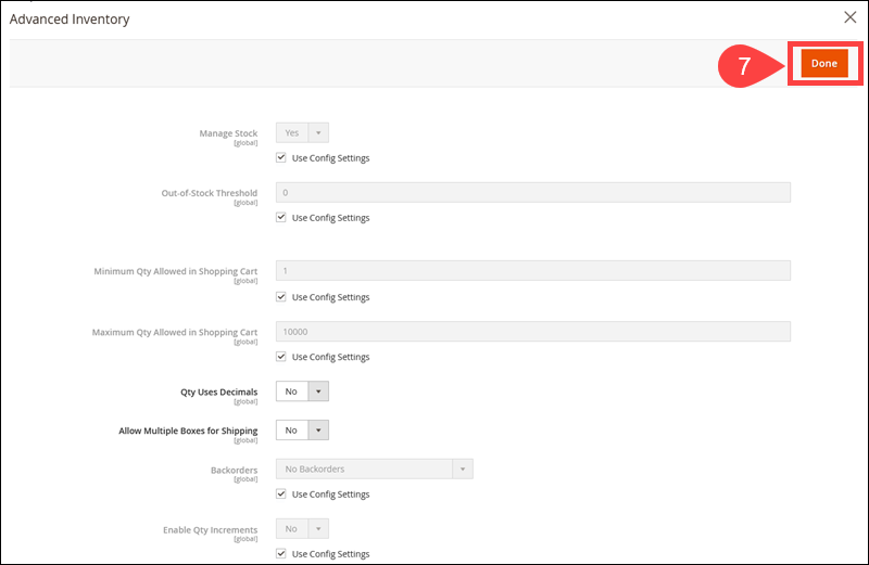 The Advanced Inventory options in Magento.