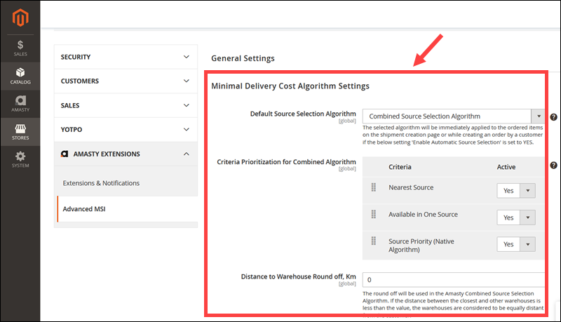 Automatic Source Selection algorithm in the Multi Warehouse extention.